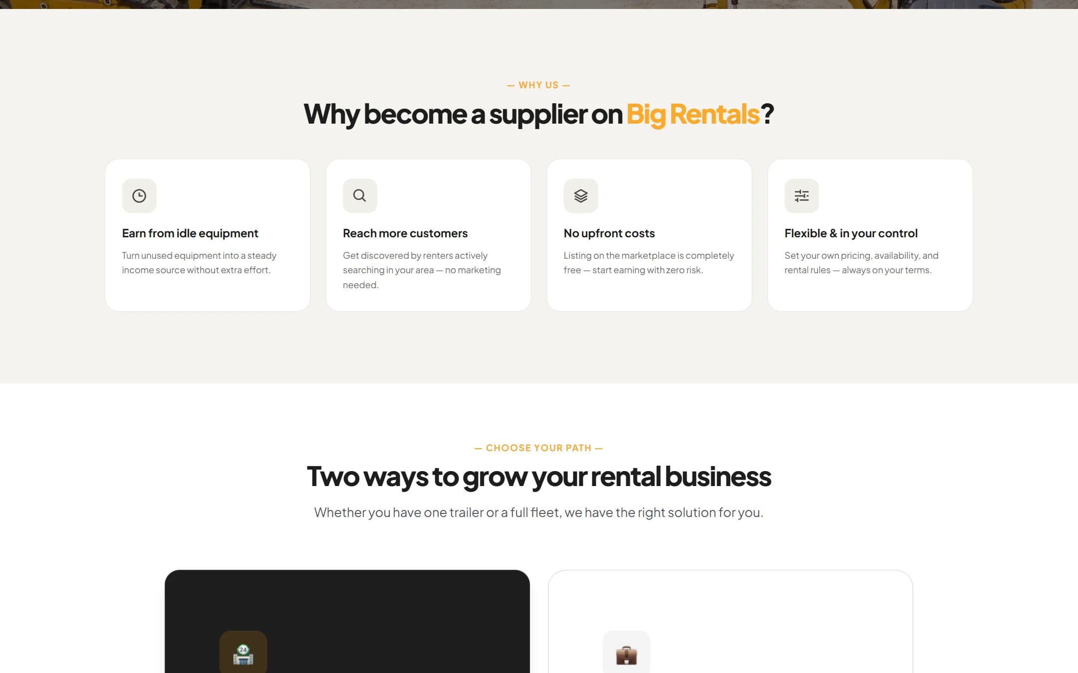 The supplier value proposition for equipment owners on Big Rentals