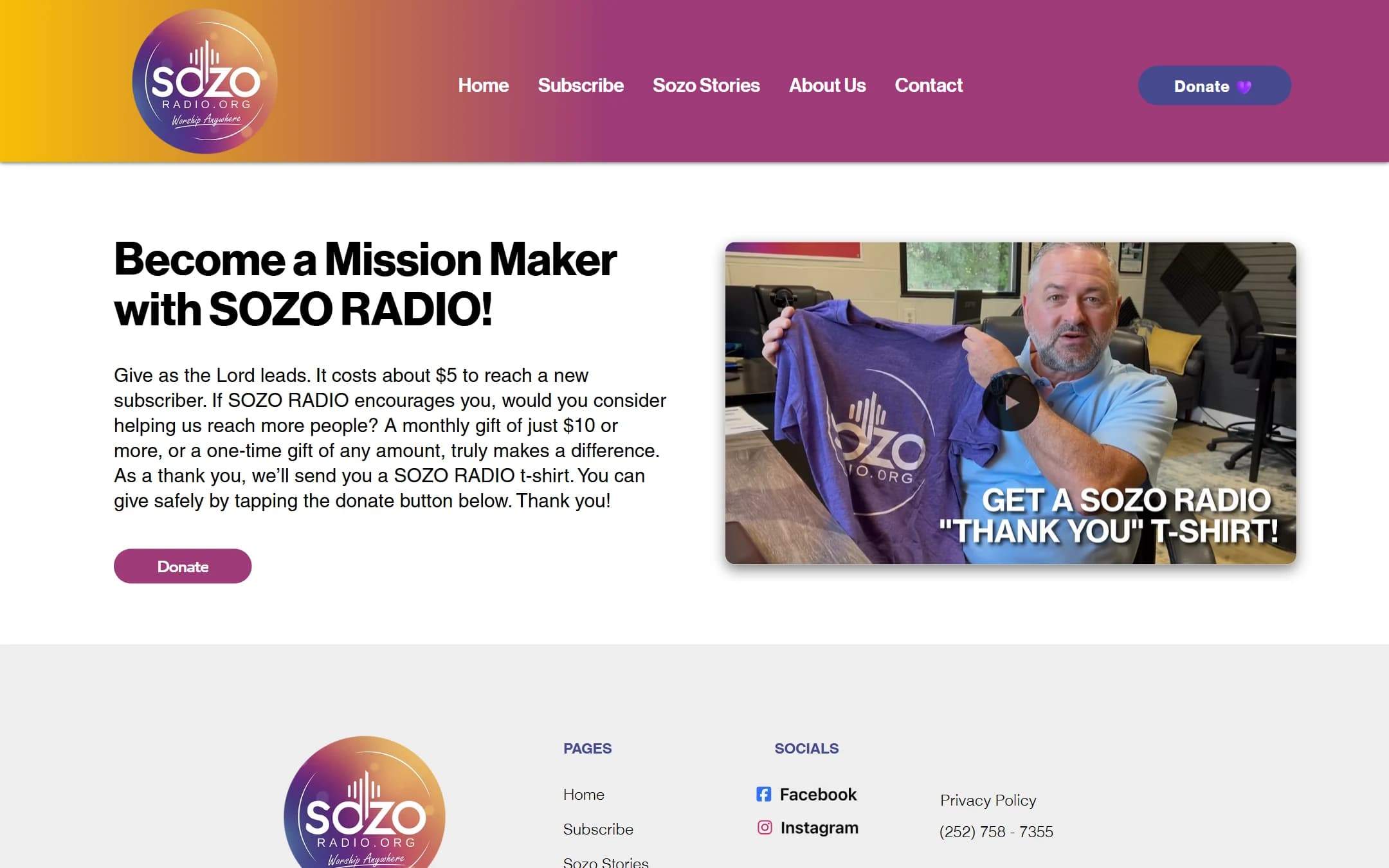 The Mission Maker giving page with monthly and one-time options